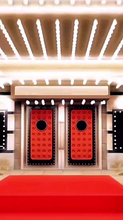 Editable hollywood red carpet 50th birthday birthday video invitation displayed on a mobile phone, featuring an animated vertical digital invite with music, created in Canva. This premium video invitation template is designed for sharing by text, email, and social media and works with an interactive RSVP website for easy guest response tracking.