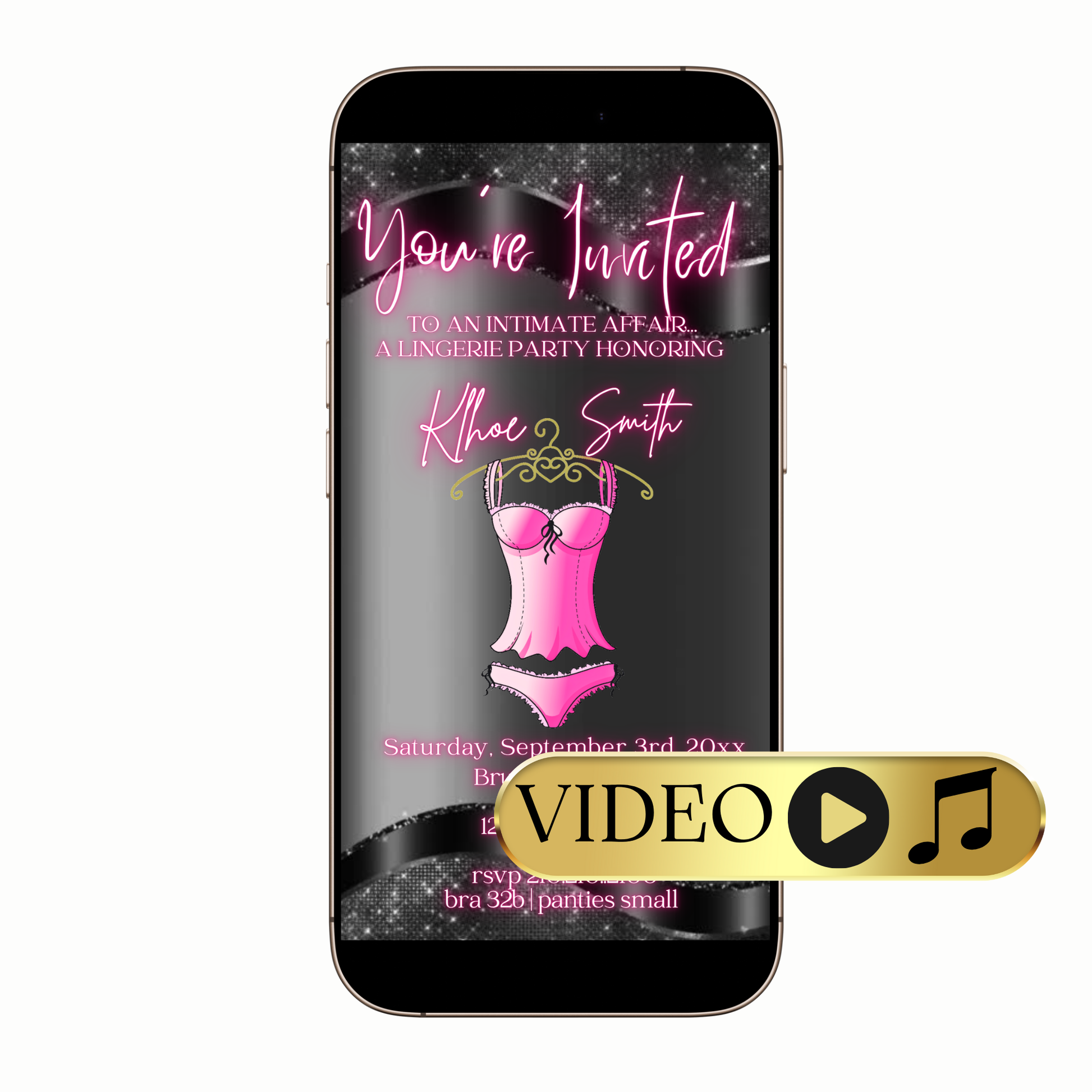 Editable Glam Pink Lingerie Video Invitation Template