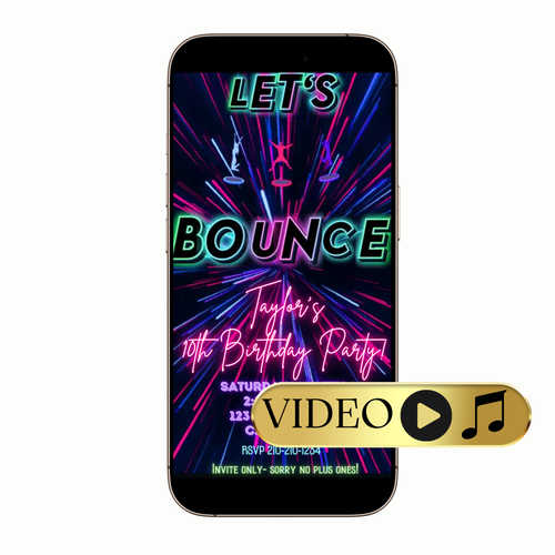 Kids trampoline party invitation video preview on laptop