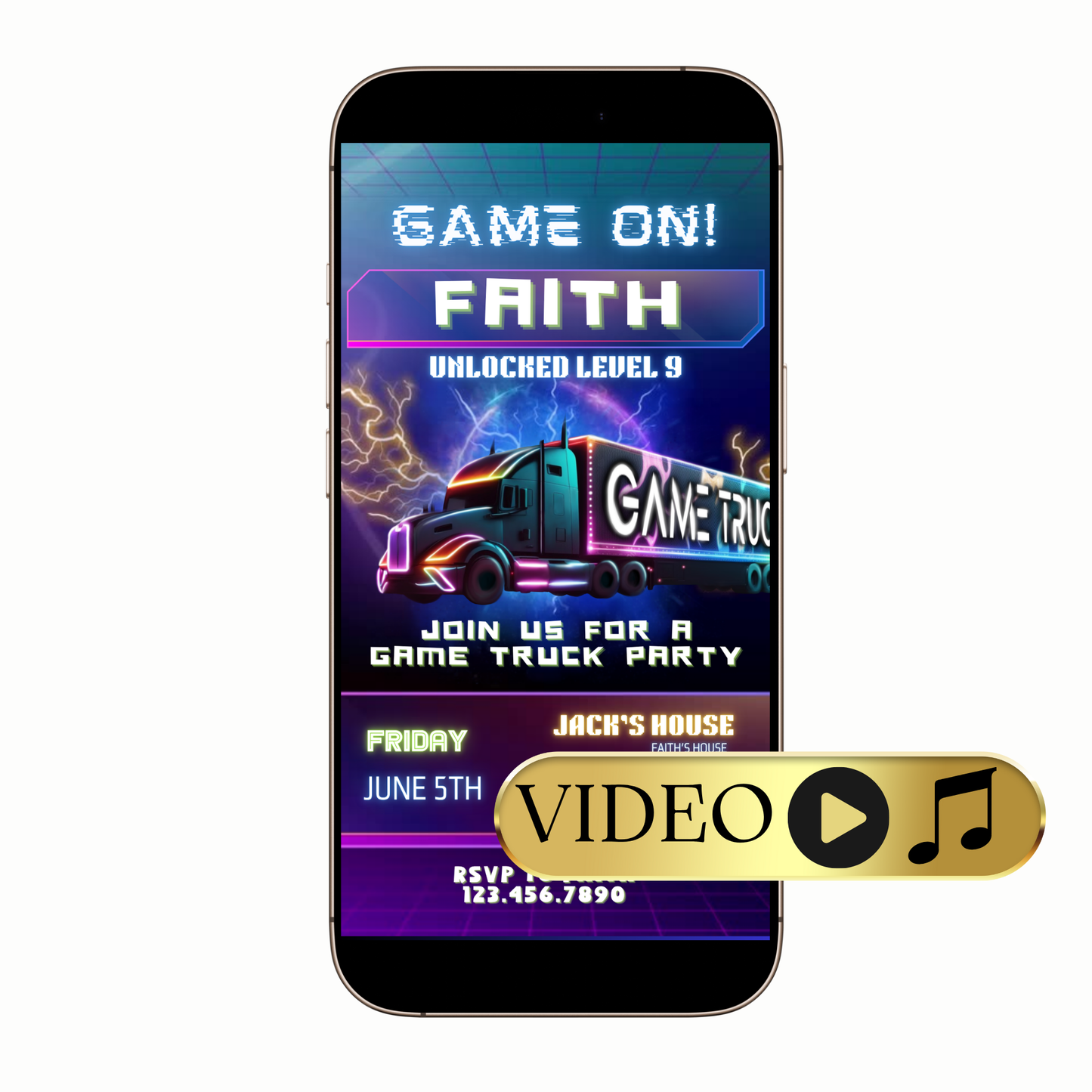 Game on level unlocked video invitation digital