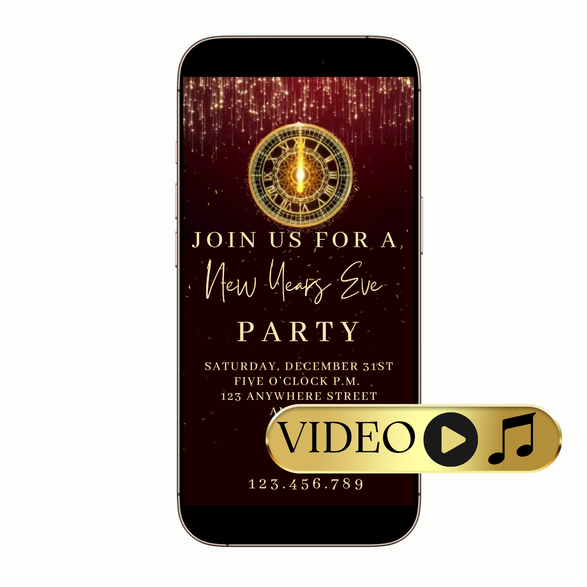 Digital burgundy red clock countdown video invitation