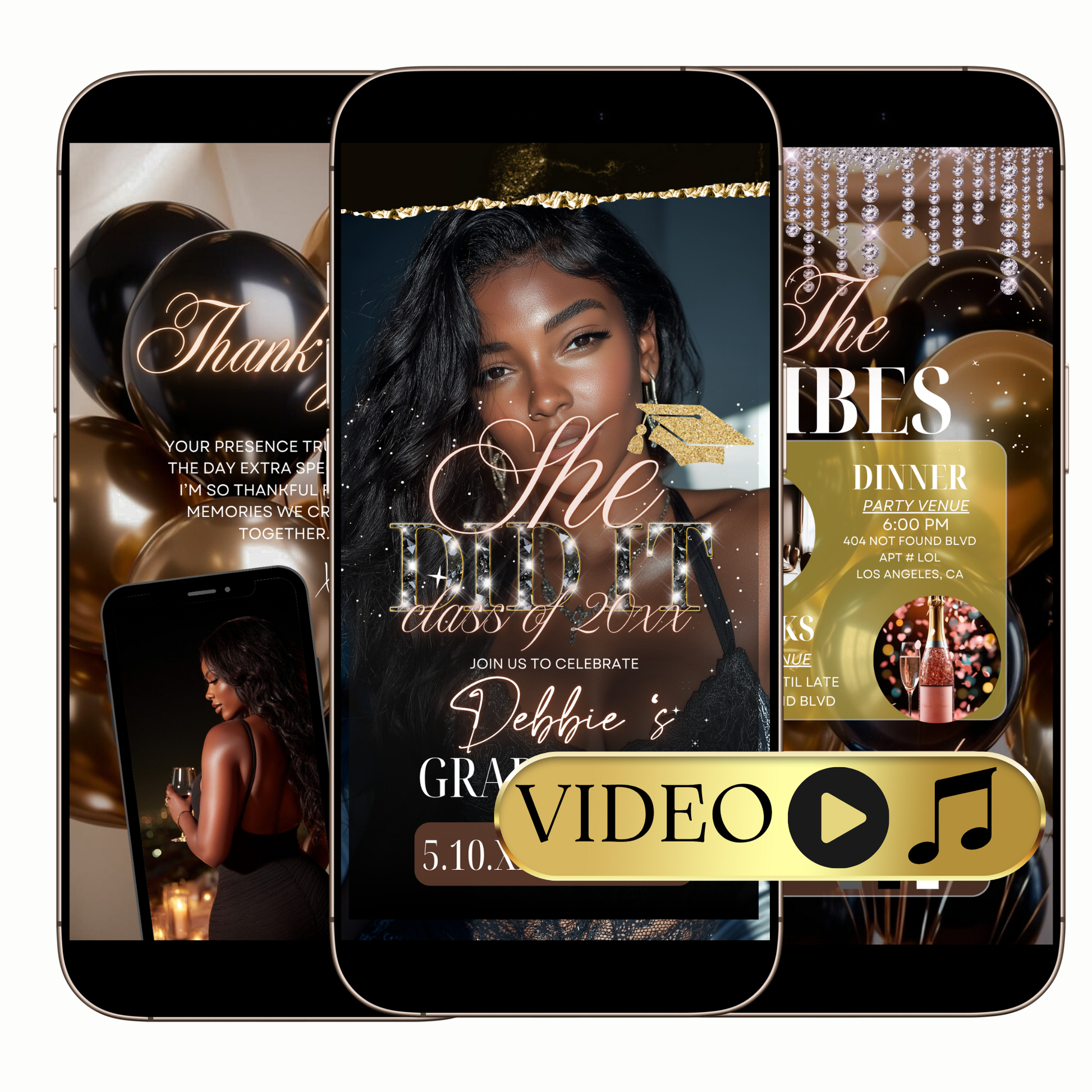 Black and Gold Graduation Video Invite for Mobile Sharing