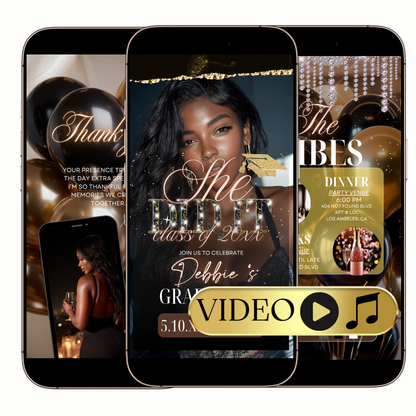 Black and Gold Graduation Video Invite for Mobile Sharing