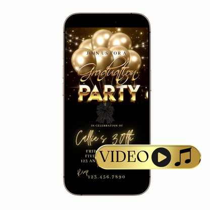 Editable Gold Balloon Glow Digital Video Invitation Template