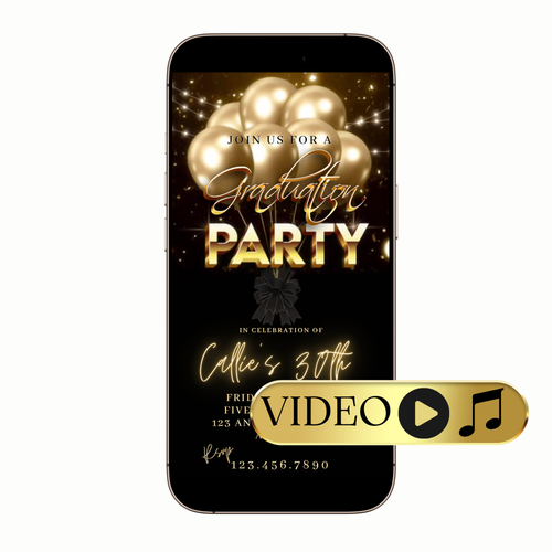 Editable Gold Balloon Glow Digital Video Invitation Template