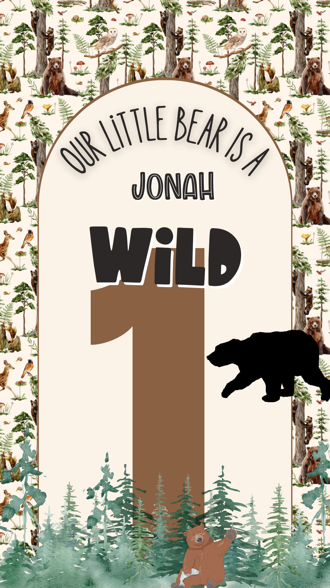 Editable Woodlands Bear digital invite displayed on smartphone