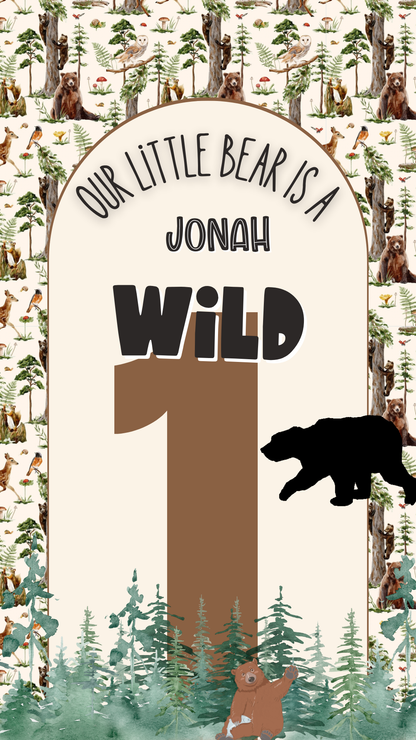 Editable Woodlands Bear digital invite displayed on smartphone