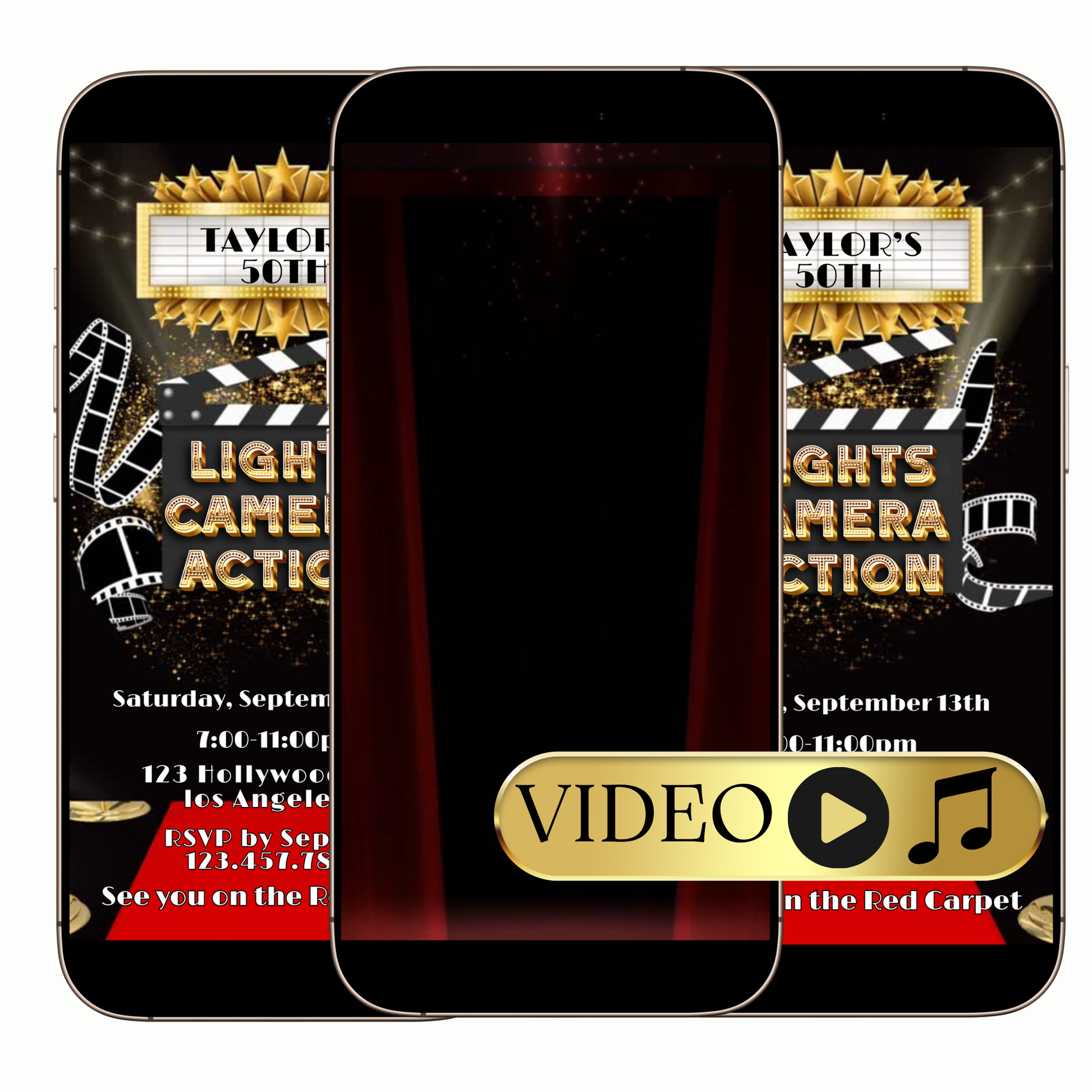 Editable Hollywood Red Carpet Birthday Video Invitation