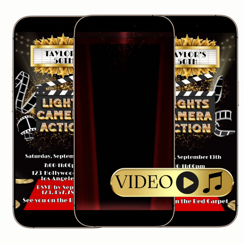 Editable Hollywood Red Carpet Birthday Video Invitation