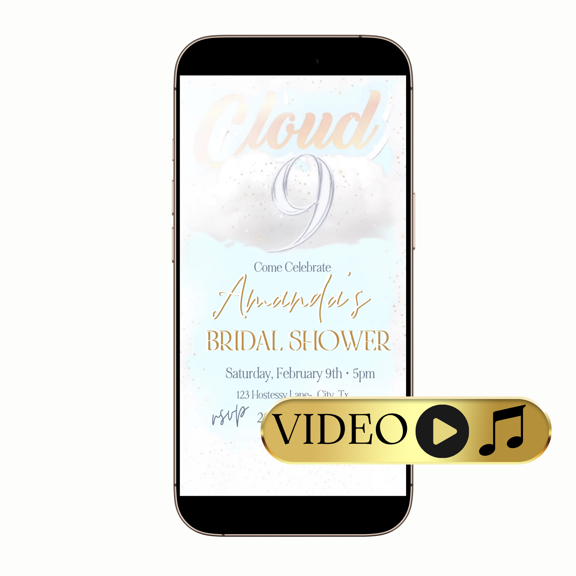 Digital cloud 9 bridal shower video invitation template