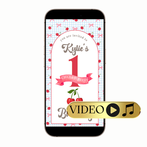Animated cherry-themed video invitation with bright red cherries