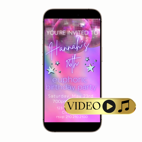 Pink purple 16th birthday video invitation digital
