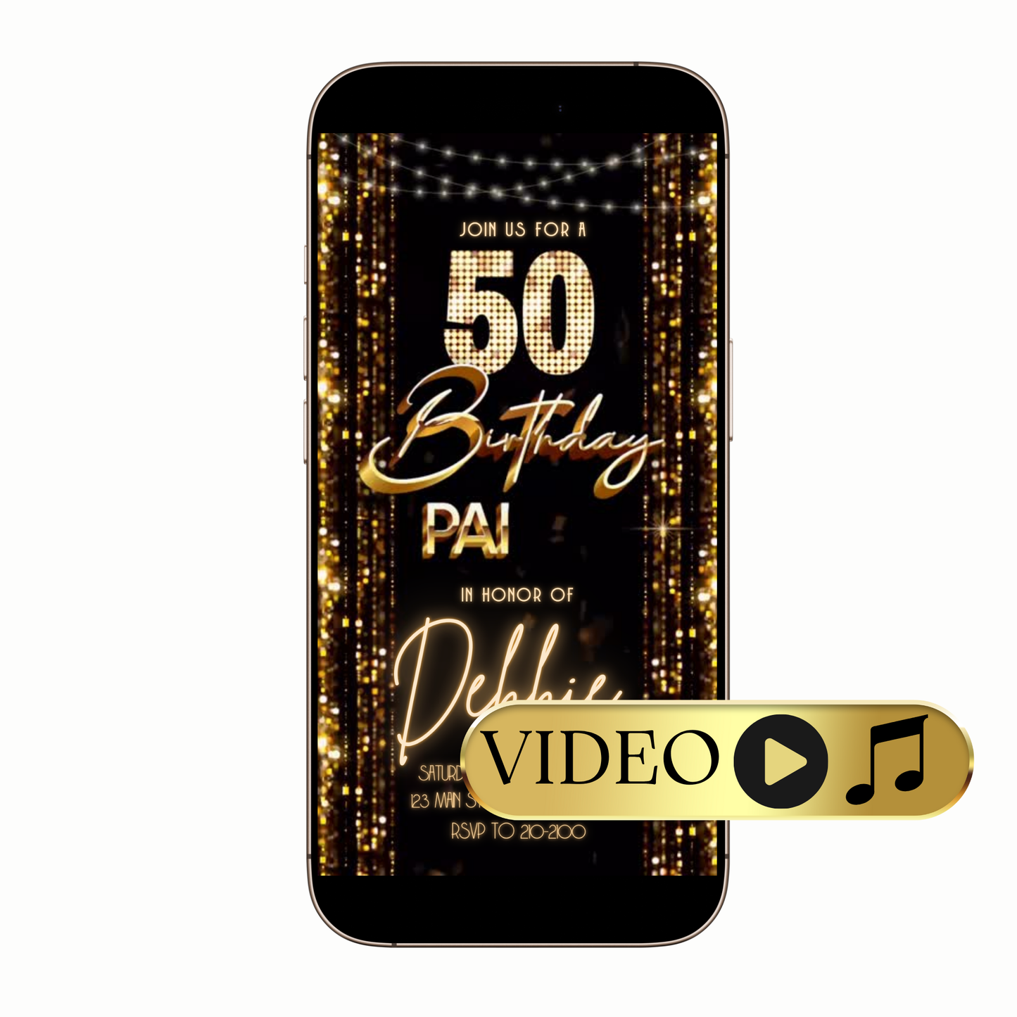 Editable Golden Night Digital Video Invitation Template