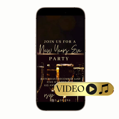 Hand holding phone with golden confetti invite playing