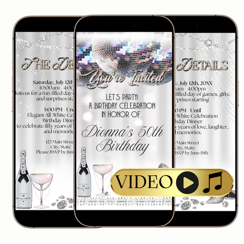 Champagne and diamonds video invitation digital
