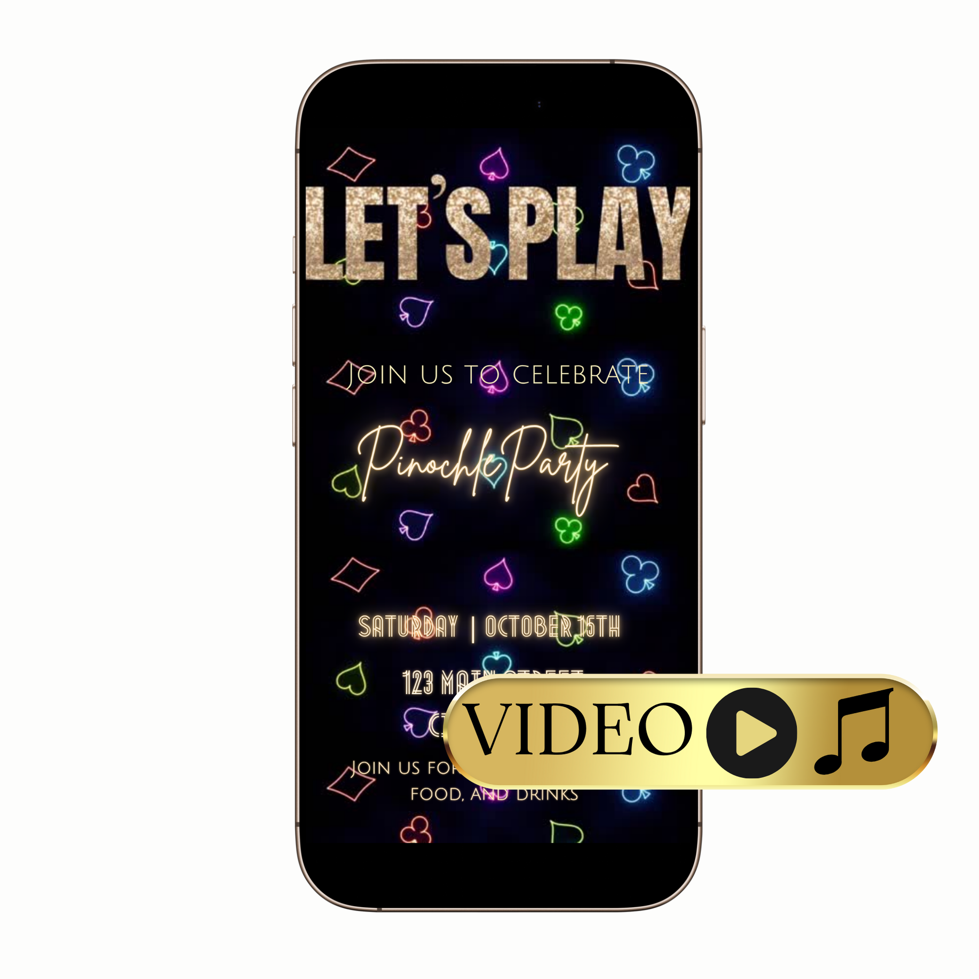 Editable Neon Casino Night Video Invitation Template