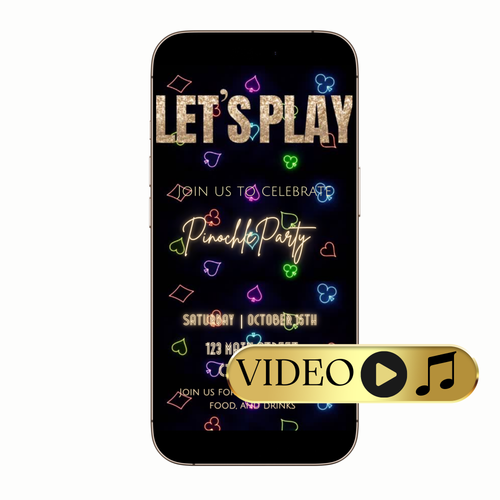 Editable Neon Casino Night Video Invitation Template