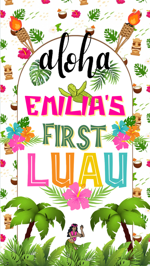 Editable tropical Hawaiian first birthday digital invite