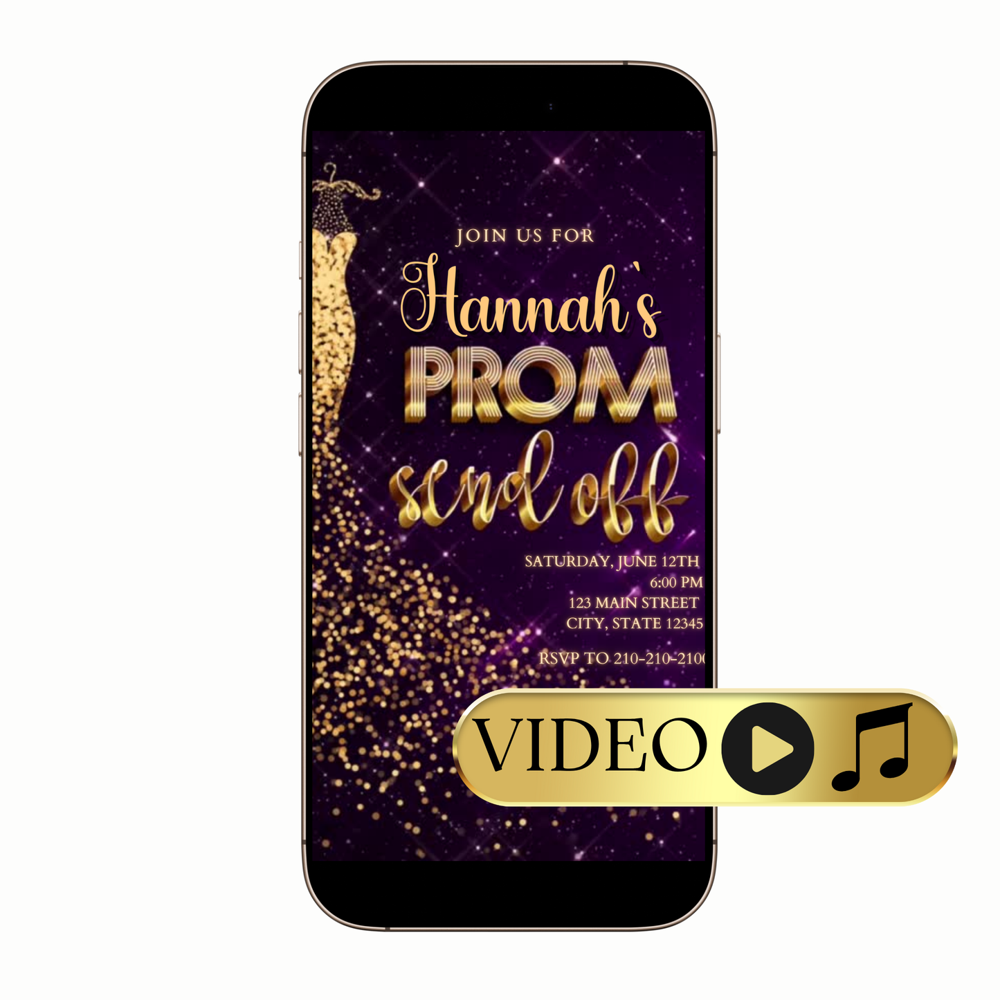 Purple starry night prom video invitation digital