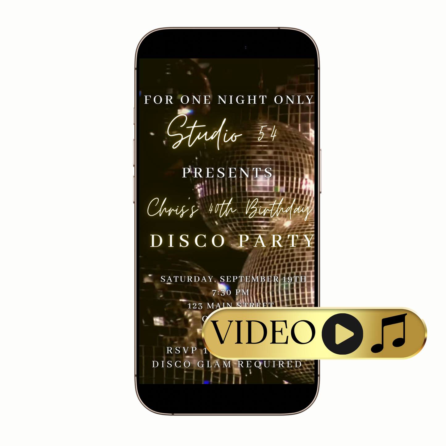 Digital disco ball Studio 54 video invitation template
