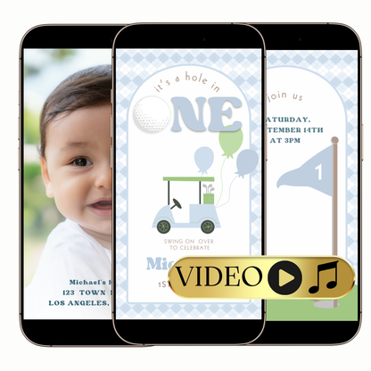 Hole in one golf video invitation digital template