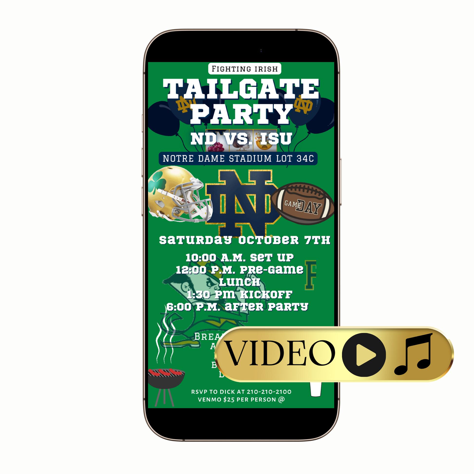 Notre Dame Fighting Irish video invitation digital