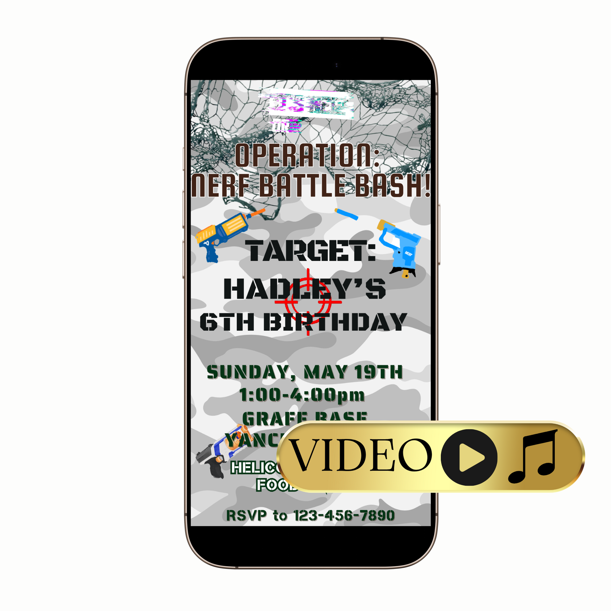 Digital Camouflage Battle Game Video Invitation MP4 Invite