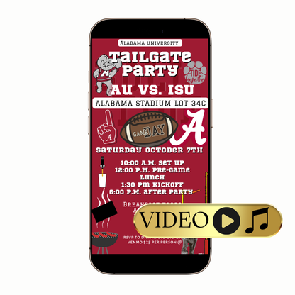 Alabama Crimson Tide tailgate video invitation digital