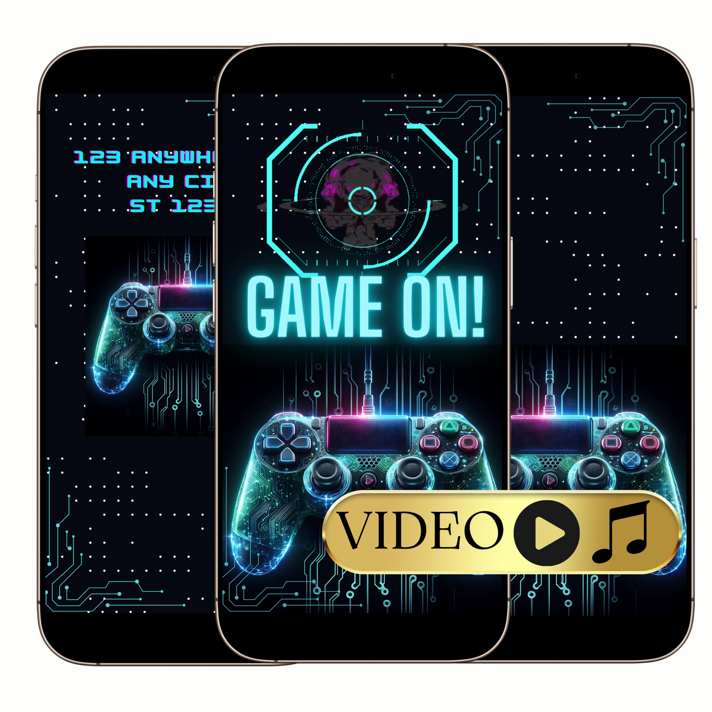 Gaming party video invitation digital neon controller