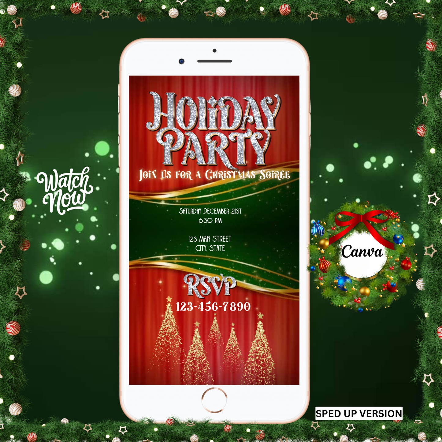 Christmas Glitter Video Invitation – Editable Elegant Christmas Evite