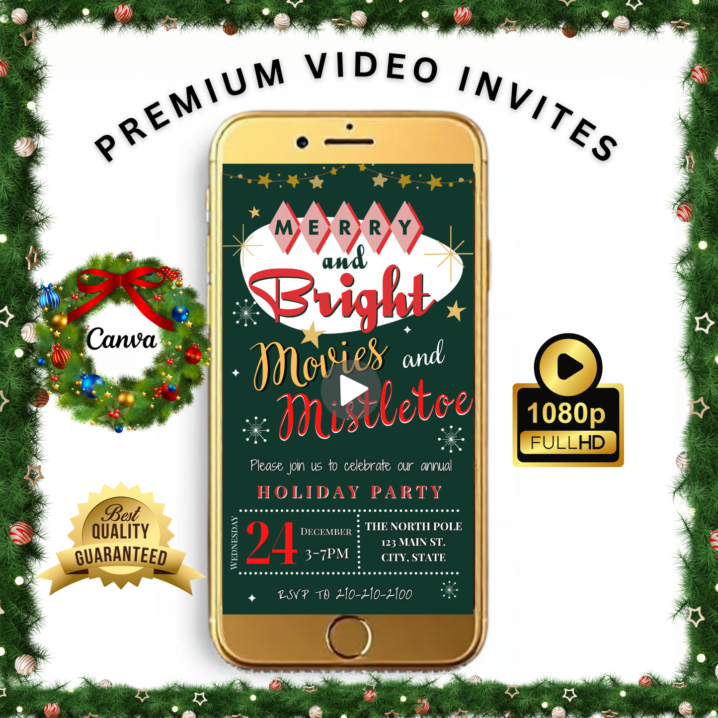 Retro Christmas Party Video Invitation – Editable Christmas Movie Evite