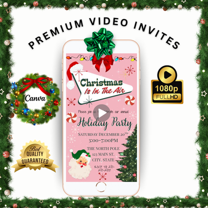 Pink Retro Christmas Party Video Invitation – Editable Pink Christmas Evite
