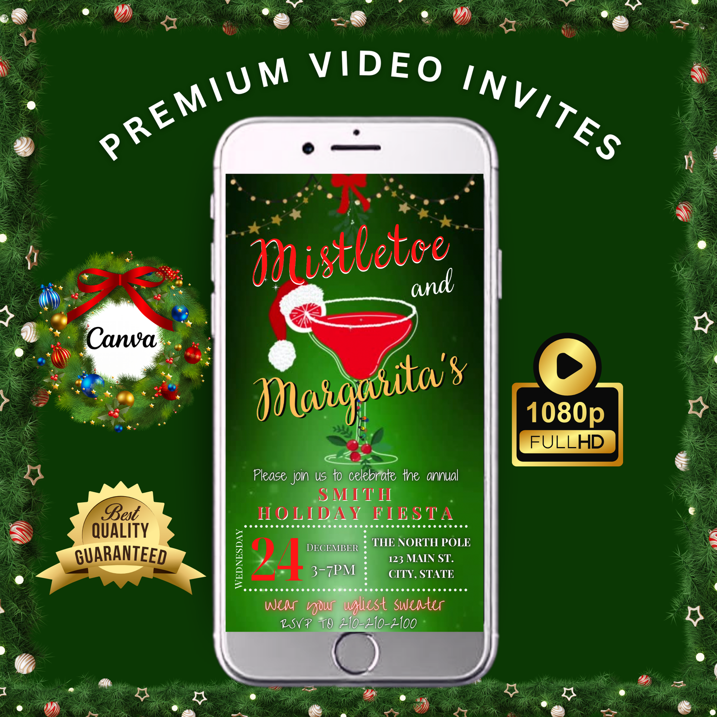 Margaritas and Mistletoe Christmas Party Video Invitation – Editable Canva Christmas Evite