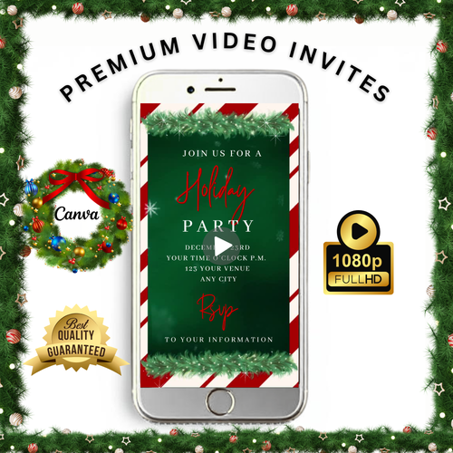 Christmas Video Invitation | Holiday Party Animated Invite | Editable Canva Party Mobile Evite