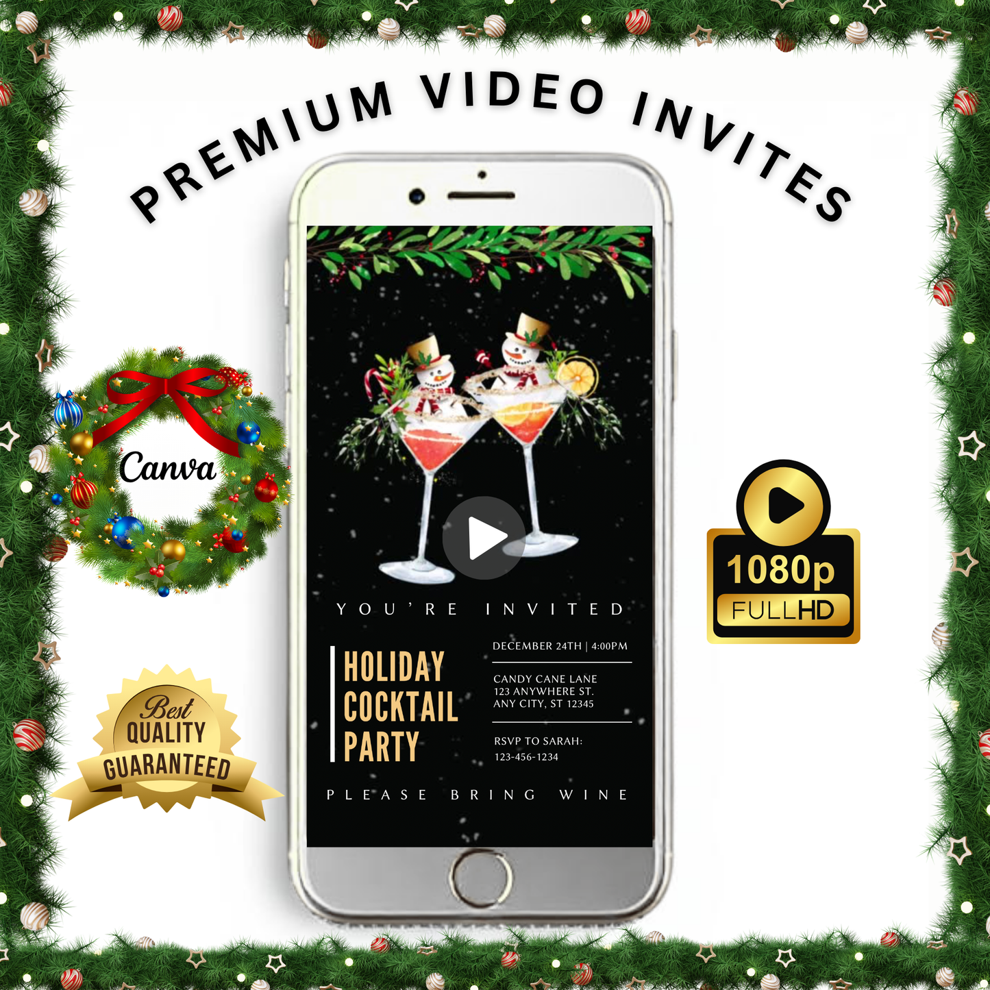 Christmas Party Video Invitation – Animated Holiday Cocktail Party - Editable Mobile