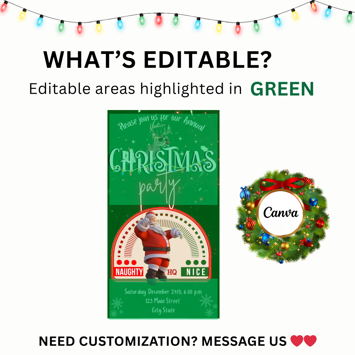 Dancing Santa Christmas Party Video Invitation – Editable Canva Holiday Evite with Music