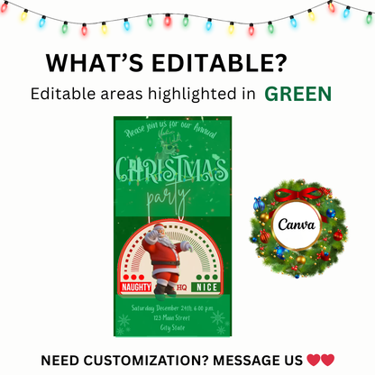 Dancing Santa Christmas Party Video Invitation – Editable Canva Holiday Evite with Music