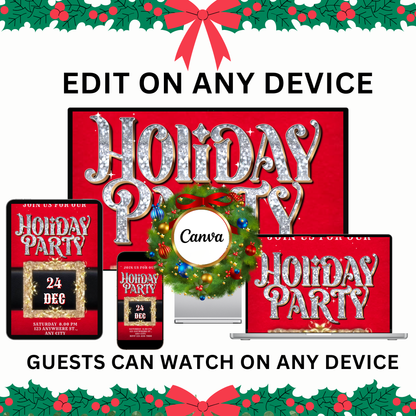 Santa Christmas Party Video Invitation – Modern Santa Editable Canva Holiday Evite with Music