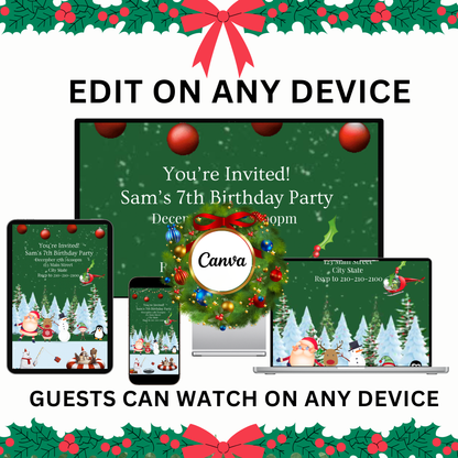 Santa Christmas Party Video Invitation – Editable Canva Holiday Evite with Music