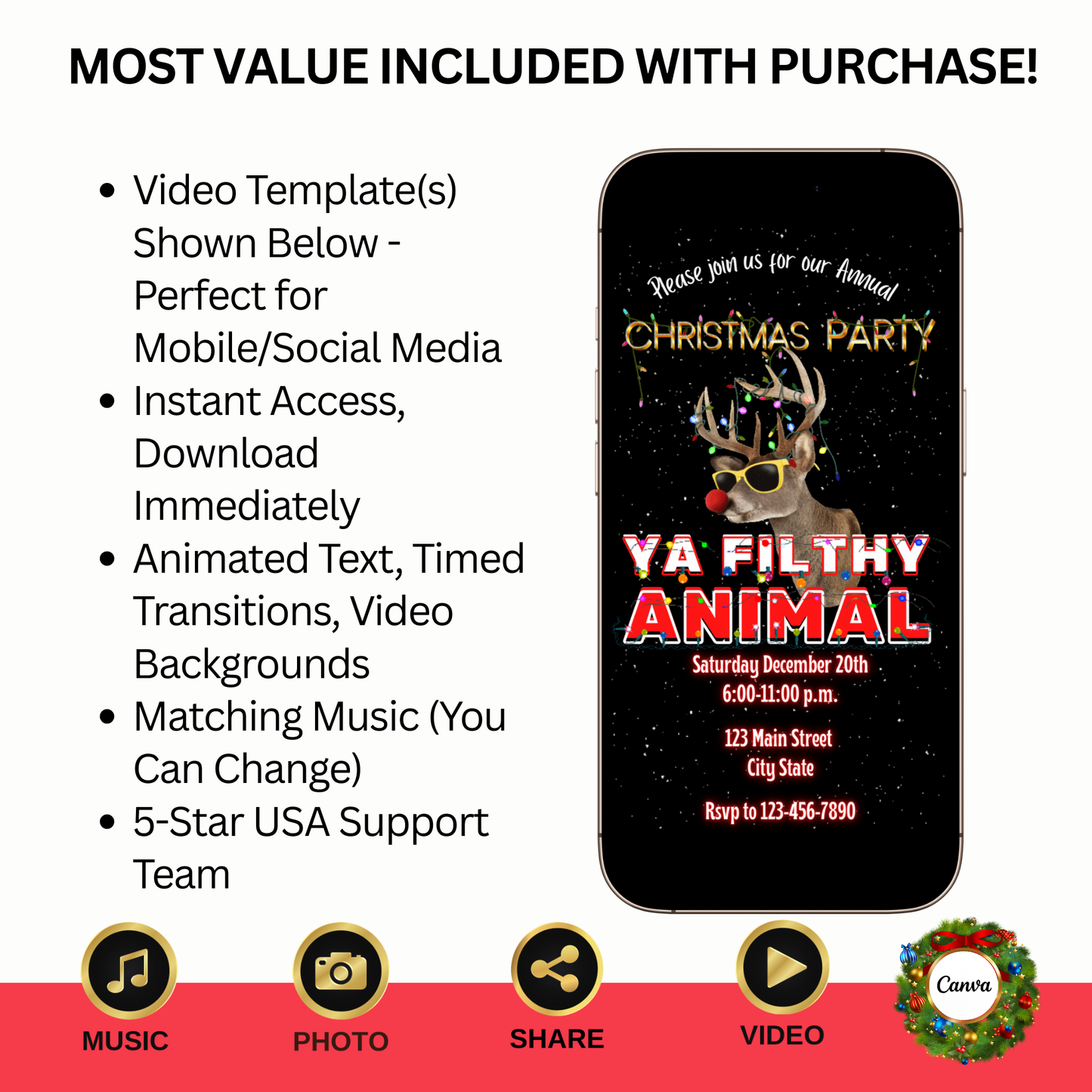Ya Filthy Animal Christmas Video Invitation – Editable Christmas Vacation Evite