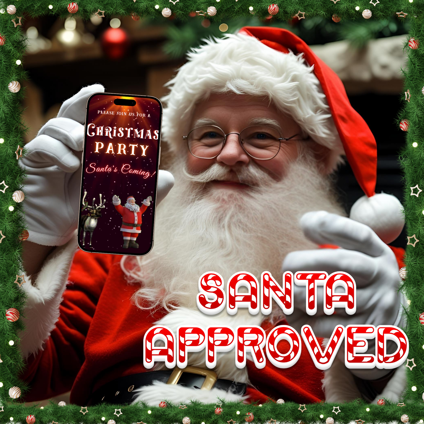 Dancing Santa and Reindeer Christmas Party Video Invitation – Editable Canva Santa Evite