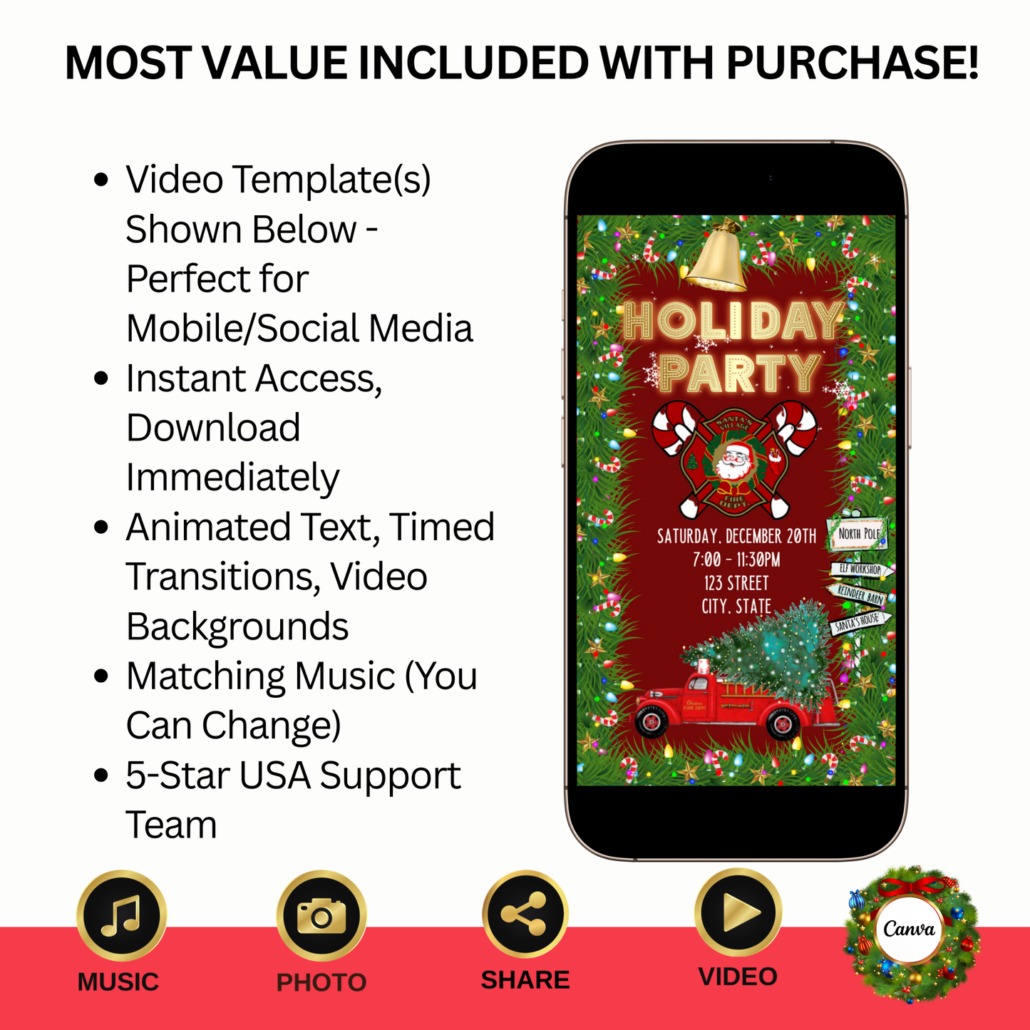 Christmas Fireman Party Video Invitation – Editable Christmas Firetruck Evite