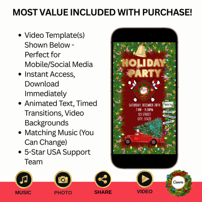 Christmas Fireman Party Video Invitation – Editable Christmas Firetruck Evite