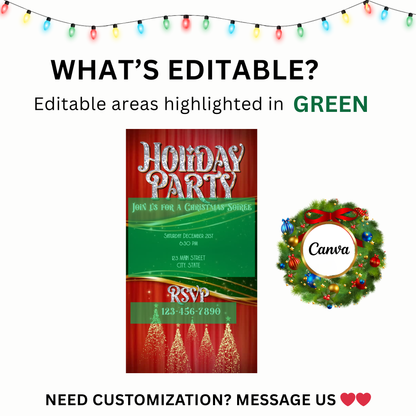 Christmas Glitter Video Invitation – Editable Elegant Christmas Evite