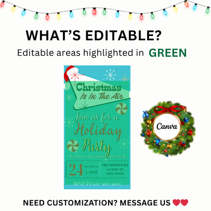 Retro Christmas Party Video Invitation – Editable Turquoise Christmas Evite