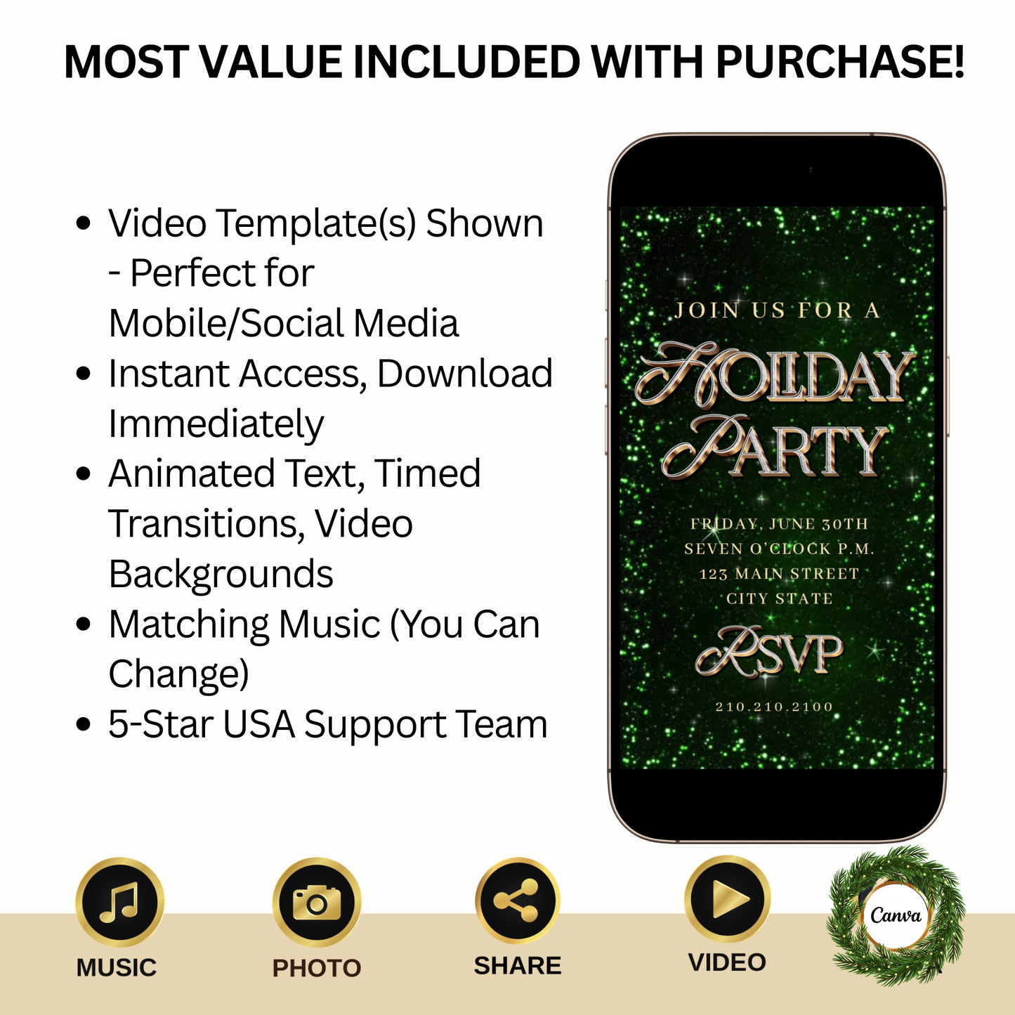 Christmas Tree Party Video Invitation – Animated Glitter Holiday Party Mobile Evite