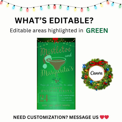 Margaritas and Mistletoe Christmas Party Video Invitation – Editable Canva Christmas Evite