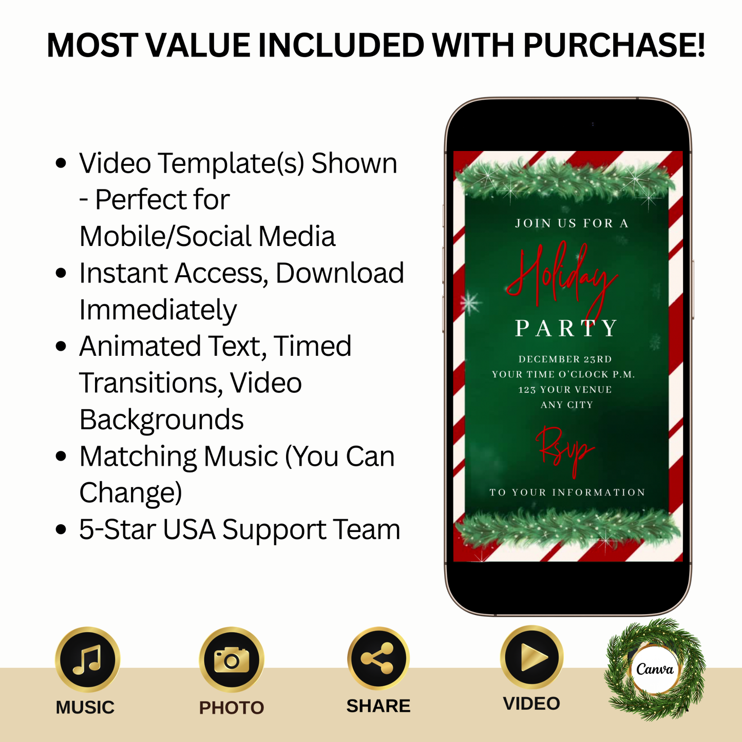 Christmas Party Video Invitation – Editable Animated Holiday Party Mobile Evite