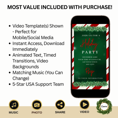 Christmas Party Video Invitation – Editable Animated Holiday Party Mobile Evite