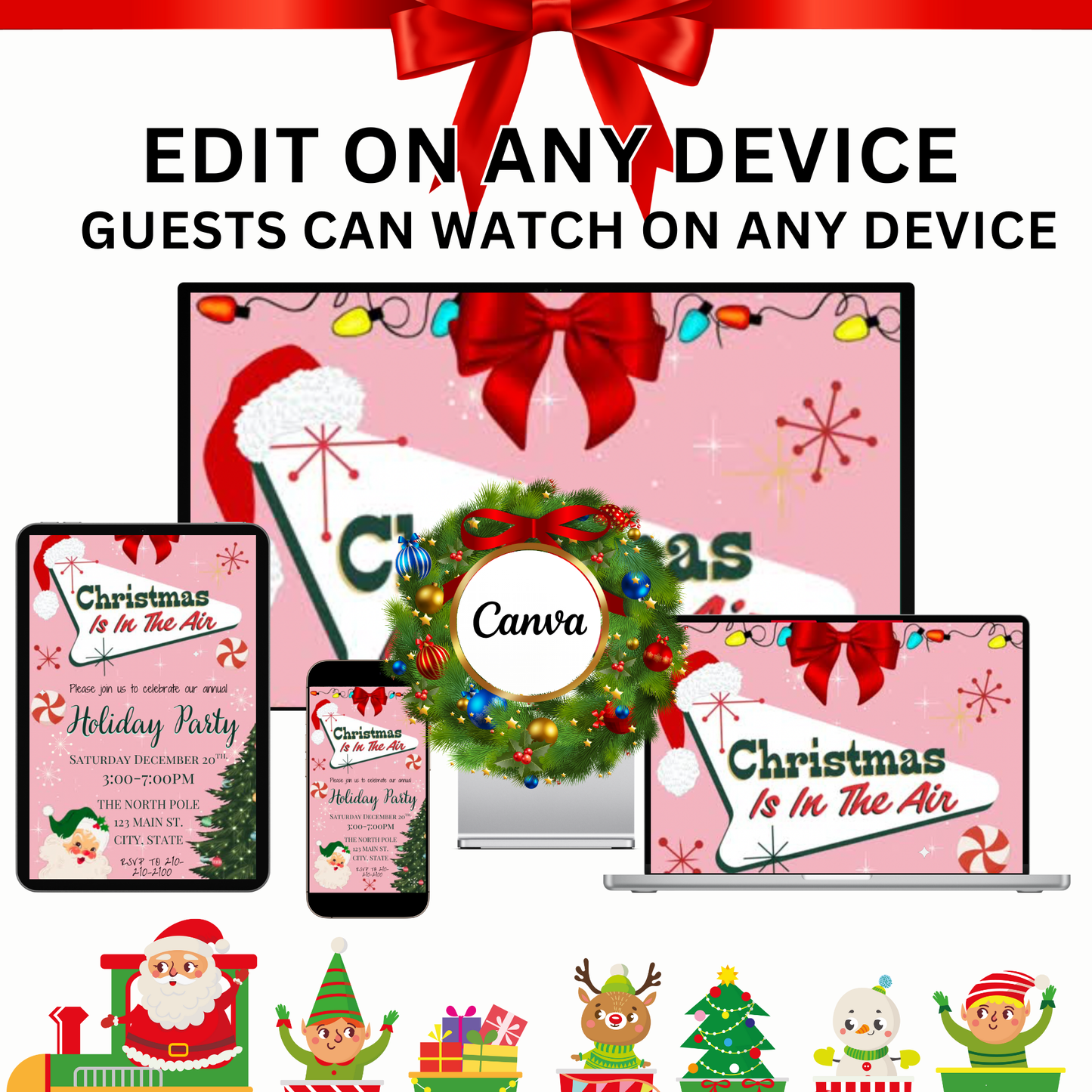 Pink Retro Christmas Party Video Invitation – Editable Pink Christmas Evite